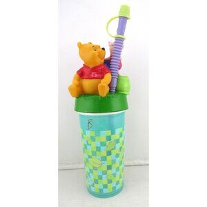 Vintage Disney Winnie the Pooh Travel Water Bottle Tumbler Drink W/ Straw Cup 9"